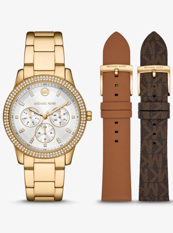 Damske Gold-tone Hodinky Michael Kors Oversized Tibby Pavé and Strap Set Zlate - Hodinky Michael Kors Slevy | MHZLK-2597